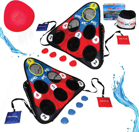 Floating Pool Cornhole Game, Foam, 30 x 26 x 15 Inches, 10 Pieces, Red Blue Black
