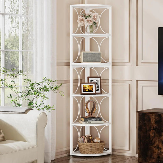 67 Inch Tall 6-Tier Freestanding Corner Bookshelf and Storage Shelving Unit