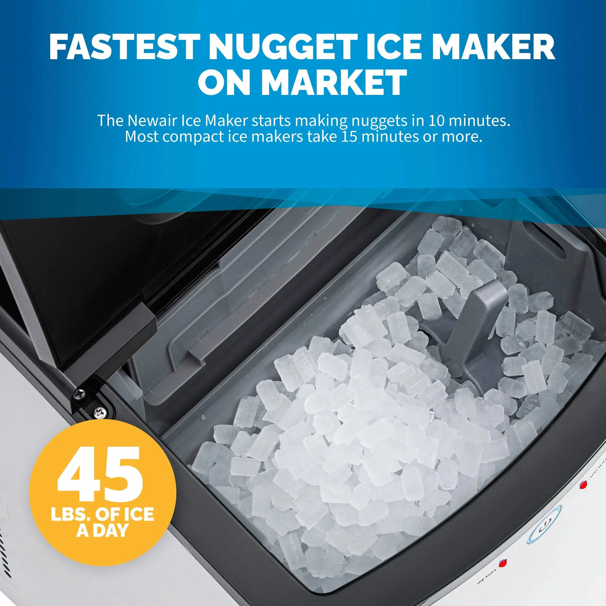 Newair Countertop Nugget Ice Maker, 45 lb, Self-Cleaning, Silver