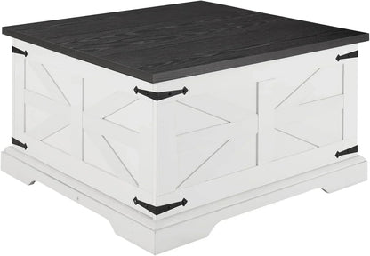 Farmhouse Square Lift-Top Coffee Table With Hidden Storage, White, 31.5 x 31.5 x 18.5 in