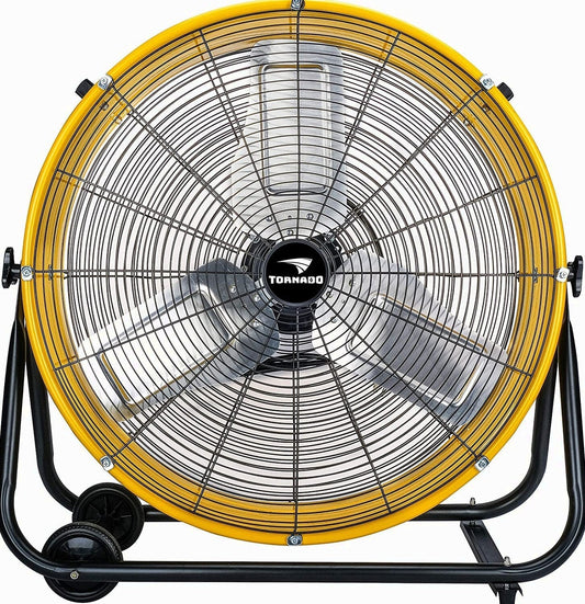 Tornado 24 Inch High Velocity 3 Speed Drum Air Circulator Fan, Yellow - HI-FAN-DRUM24-1P