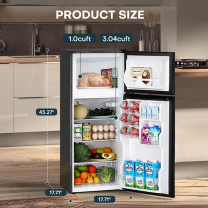 Upstreman 4 Cubic Feet Double Door Mini Refrigerator With Freezer, Black - BR401