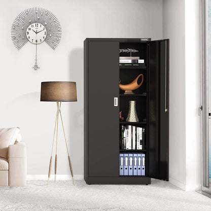 WORKPRO Metal Storage Cabinet With Locking Doors, Adjustable Shelves, Black, 71 Inches Tall - 31-1/2 x 15-3/4 Inch