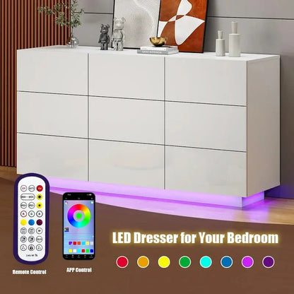9-Drawer MDF Dresser With LED Lights, 15.7 W x 55.1 L x 30.3 H