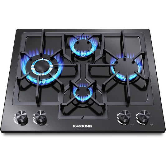 KOXKING 24 Inch Black Built-In Gas Cooktop, 4 Burner, Natural Gas & Propane