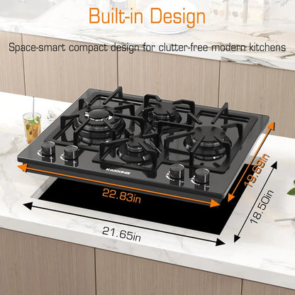 KOXKING 24 Inch Black Built-In Gas Cooktop, 4 Burner, Natural Gas & Propane