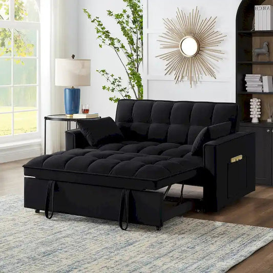 4-in-1 Velvet Pull-Out Sleeper Sofa Bed Loveseat With Reclining Backrest And 2 Side Pockets