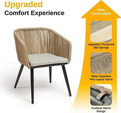 East Oak 3-Piece Handwoven Wicker Patio Bistro Set With Cushions And Glass Table, 25 W x 24 D x 32 H