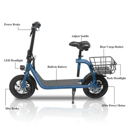 SEHOMY Electric Scooter With Seat, 450W 8.0Ah Battery, 20-Mile Range, 15.5 Mph