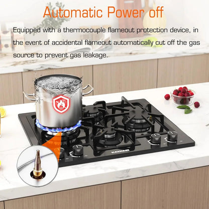 KOXKING 24 Inch Black Built-In Gas Cooktop, 4 Burner, Natural Gas & Propane