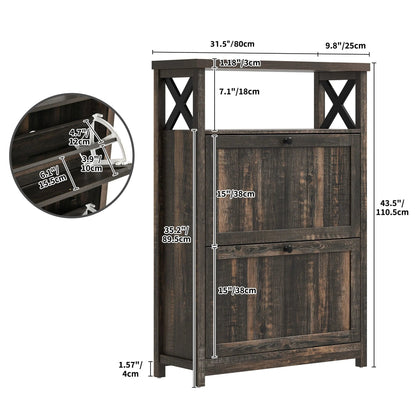 Shoe Storage Cabinet Organizer With 2 Compartments, 9.8 x 31.5 x 43.5 Inches