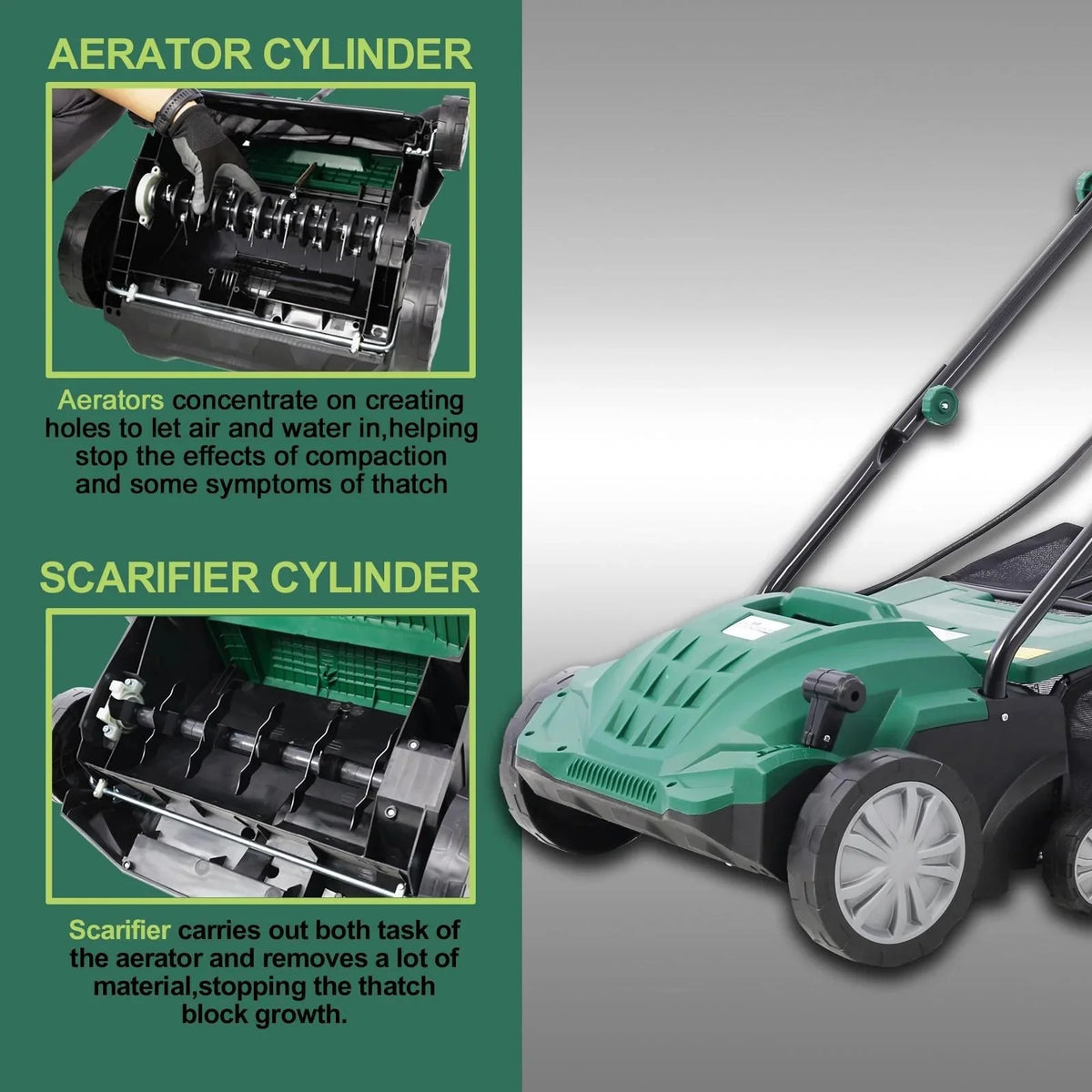 Seizeen 16-Inch Lawn Dethatcher And Scarifier - 15 Amp, 58 QT