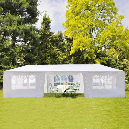 Outdoor Party Wedding Event Canopy Tent, 10 ft x 30 ft, White, 6 Removable Sidewalls, 2 Doorways