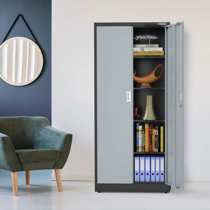 WORKPRO Metal Storage Cabinet With Locking Doors, Adjustable Shelves, Black, 71 Inches Tall - 31-1/2 x 15-3/4 Inch