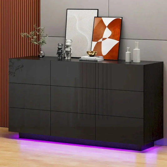 9-Drawer MDF Dresser With LED Lights, 15.7 W x 55.1 L x 30.3 H