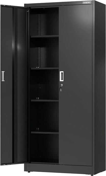 WORKPRO Metal Storage Cabinet With Locking Doors, Adjustable Shelves, Black, 71 Inches Tall - 31-1/2 x 15-3/4 Inch