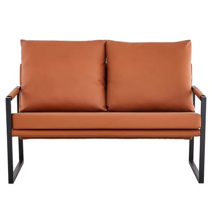 GVJMTKP Two-Seater Sofa Chair With 2 Pillows, PU Leather, Brown - SF-D008-BR