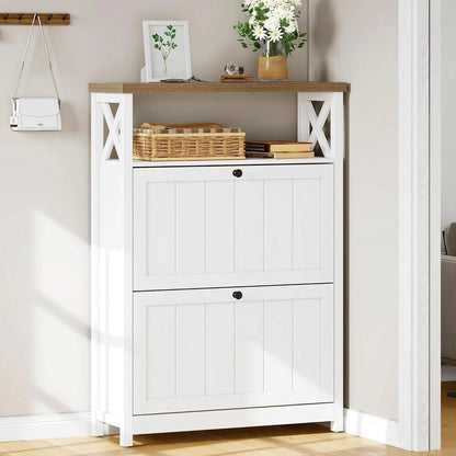 Shoe Storage Cabinet Organizer With 2 Compartments, 9.8 x 31.5 x 43.5 Inches