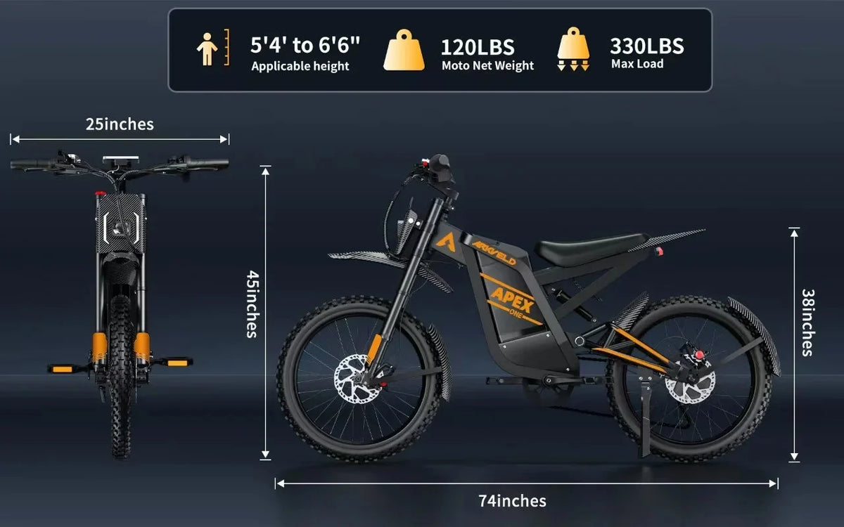 Arkveld Adult Electric Fat Tire Bike, 3000W, 40 MPH, 80 Miles, 25 inch, White - APEX1