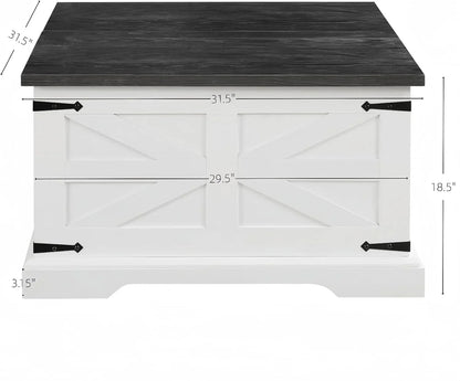 Farmhouse Square Lift-Top Coffee Table With Hidden Storage, White, 31.5 x 31.5 x 18.5 in