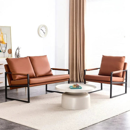 GVJMTKP Two-Seater Sofa Chair With 2 Pillows, PU Leather, Brown - SF-D008-BR